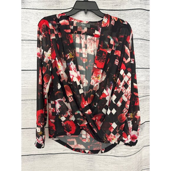 Max New Zealand Red & Black Floral Blouse Size 4 - Picture 1 of 2